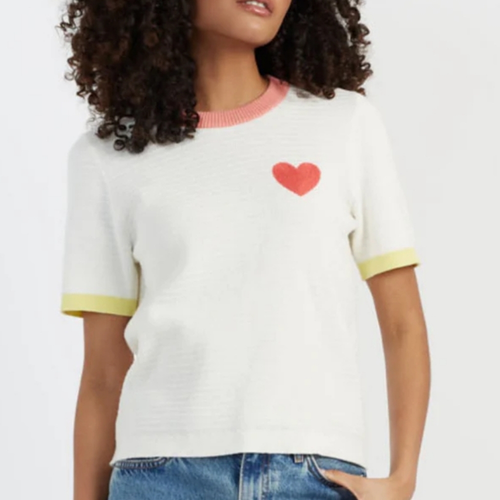 Chinti & Parker Cotton Heart Breton Crochet T-Shirt